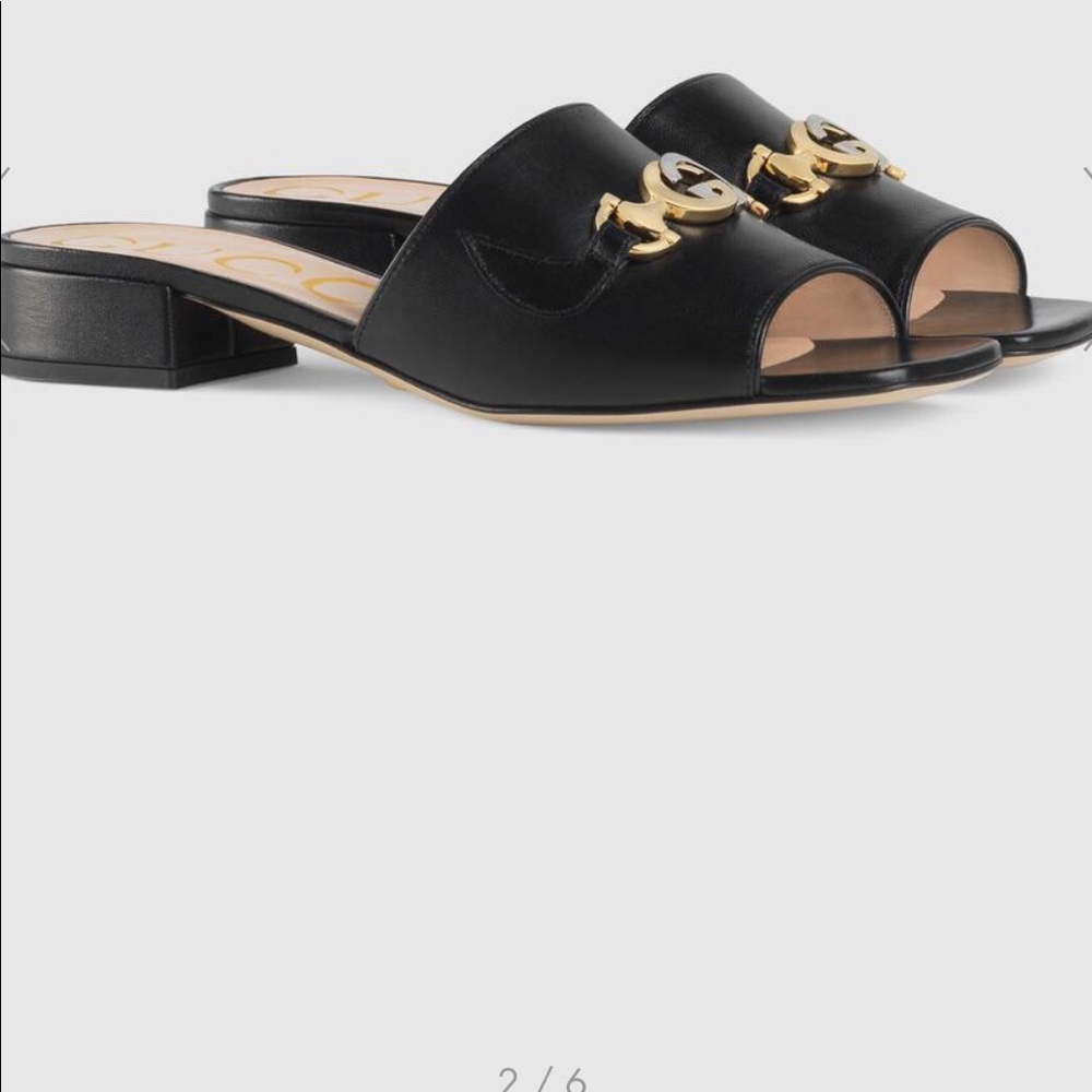 Pristine Gucci Leather Zumi Slides. Still in box